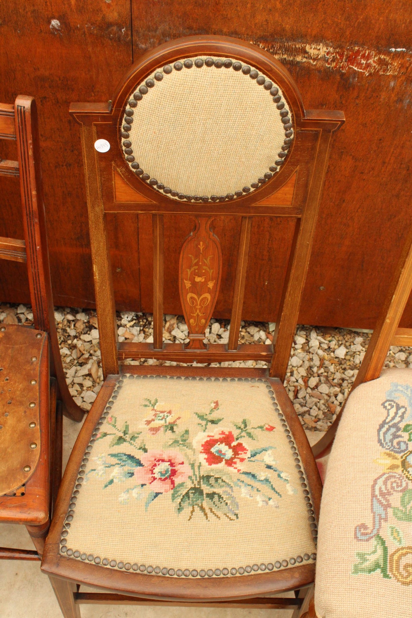 VICTORIAN INLAID BEDROOM CHAIRS WITH WOOLWORK SEATS