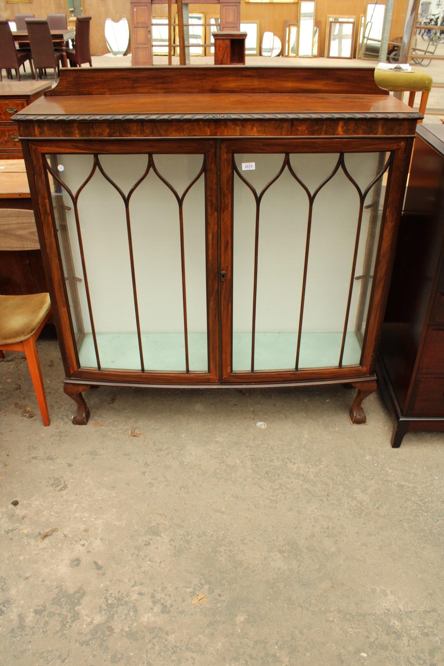 EARLY 20TH CENTURY TWO DOOR WALNUT DISPLAY CABINET