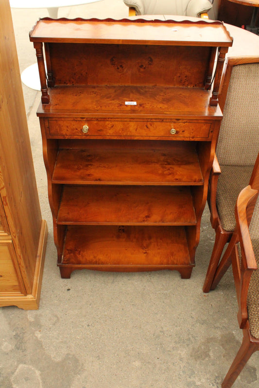 19TH CENTURY STYLE YEW WOOD WATERFALL BOOKCASE