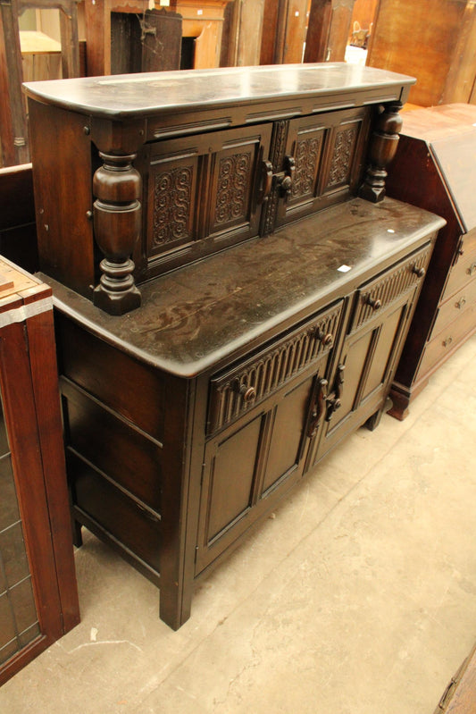 18th Century AN OAK JACOBEAN STYLE COURT CUPBOARD, 51" WIDE