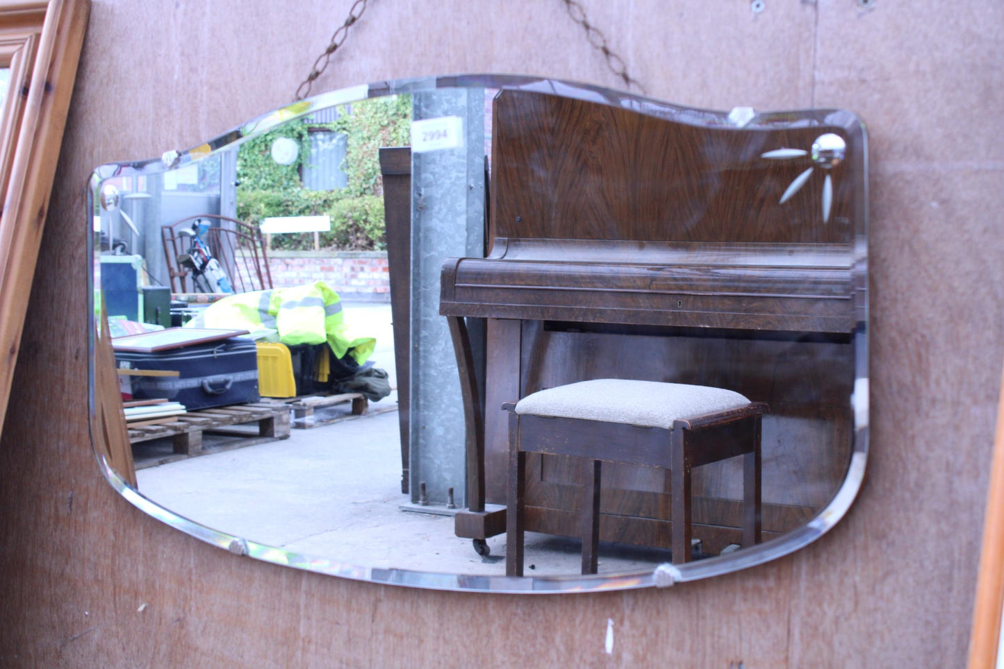 VINTAGE FRAMELESS WALL MIRROR, 26" X 15"