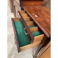 A 19TH CENTURY STYLE MAHOGANY TWO DRAWER SIDE TABLE ON TAPERING LEGS WITH SPADE FEET, 25" WIDE