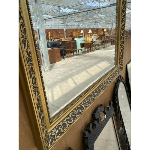 A VINTAGE GILT FRAMED WALL MIRROR WITH BEVEL EDGE, 45" X 35"