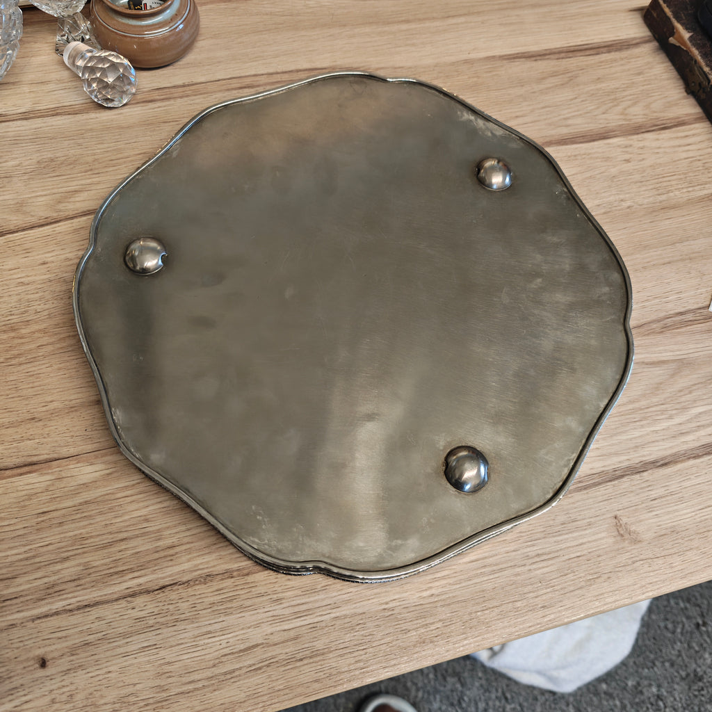 Good Quality Vintage Silver plated Round Serving tray with tall gallery Luikely Barker Ellis