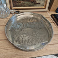 Antique Silver plated over copper with claw foot good quality round serving tray