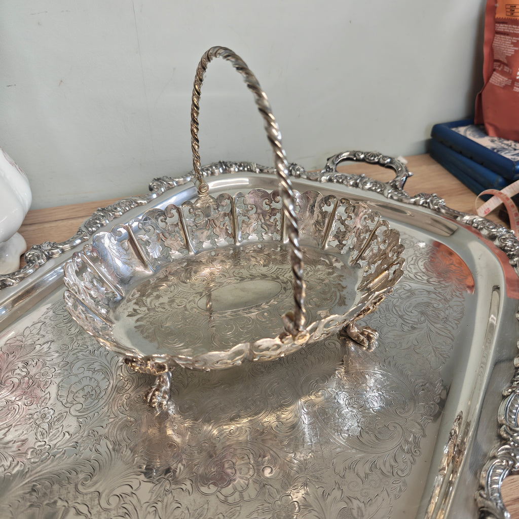 Antique Edwardian Silver Plated Cake Basket, 1900