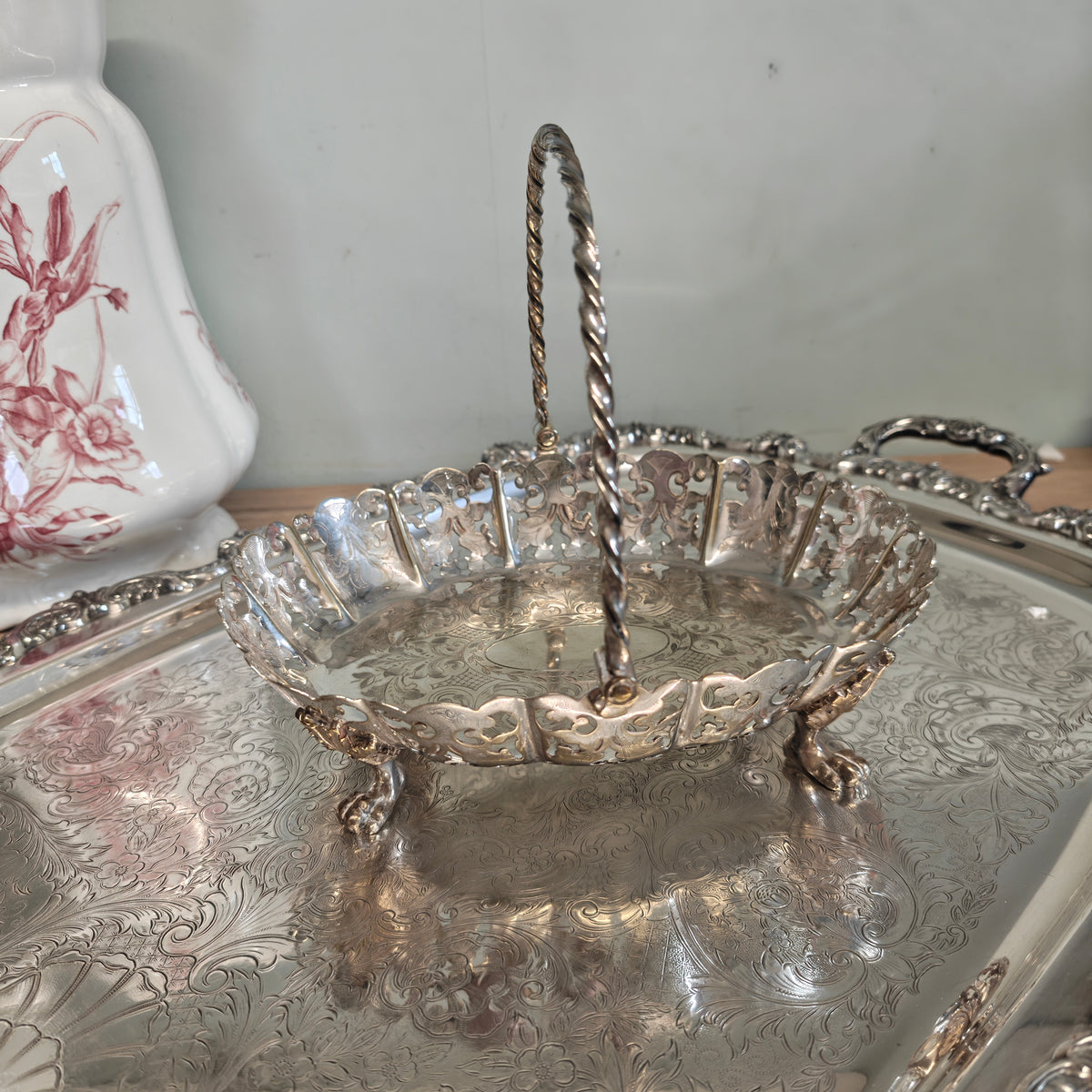 Antique Edwardian Silver Plated Cake Basket, 1900