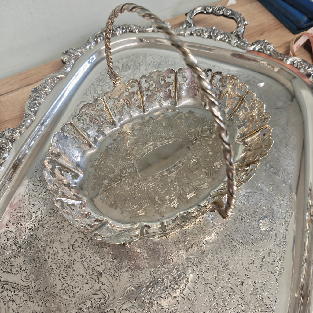 Antique Edwardian Silver Plated Cake Basket, 1900