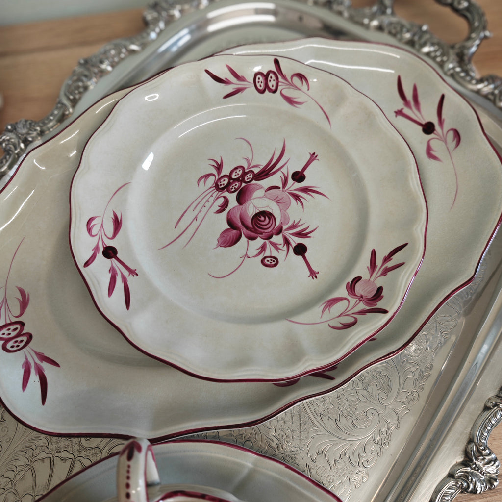 French faience (earthenware) pedestal serving plate or tazza  by the historic Keller &amp; Guérin (K&amp;G) Lunéville