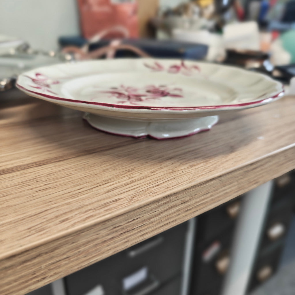 French faience (earthenware) pedestal serving plate or tazza  by the historic Keller &amp; Guérin (K&amp;G) Lunéville