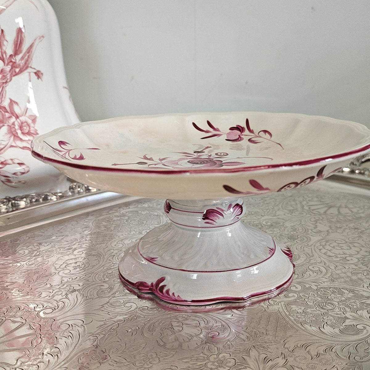 Antique French faience tazza  by the renowned Keller & Guérin (K&G)
