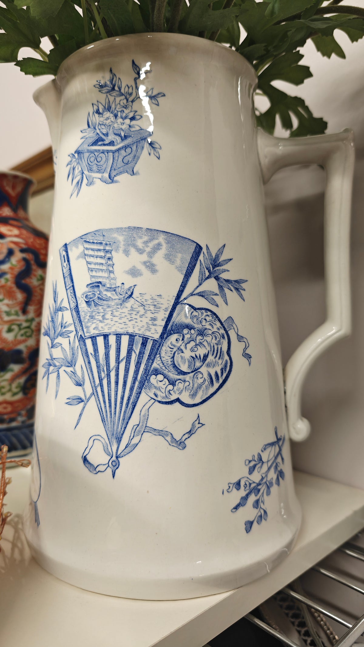 Vintage beautiful blue and white pitcher / vase made in Belgium