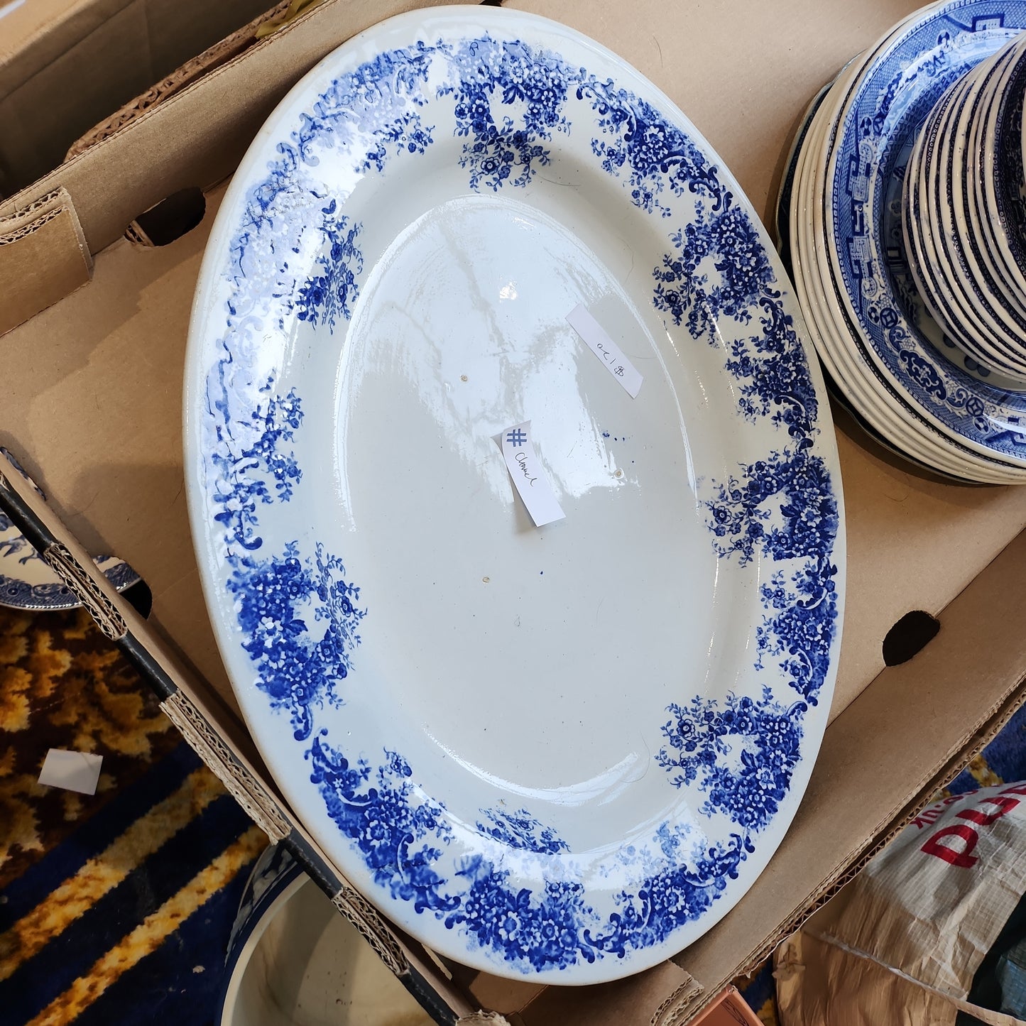Big blue and white ironstone platter