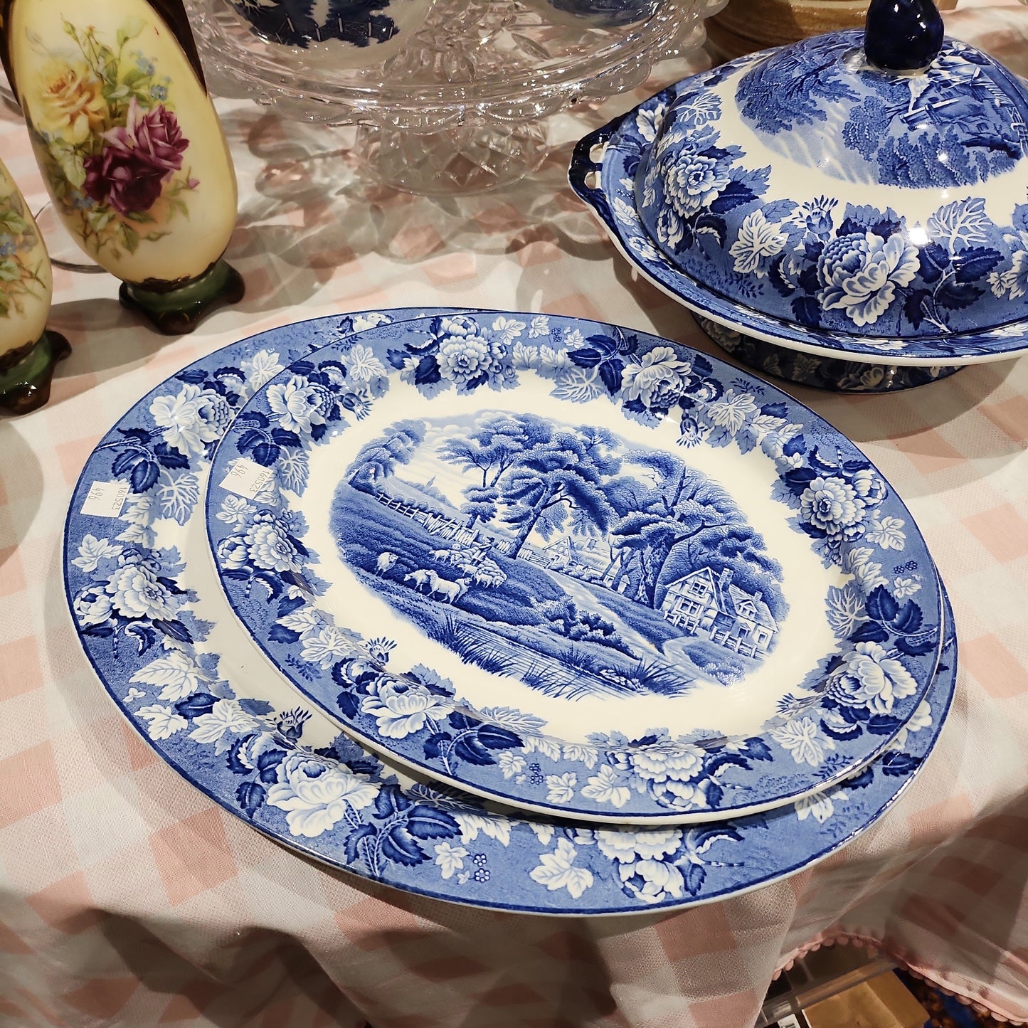 2 x blue and white platter by wood and sons