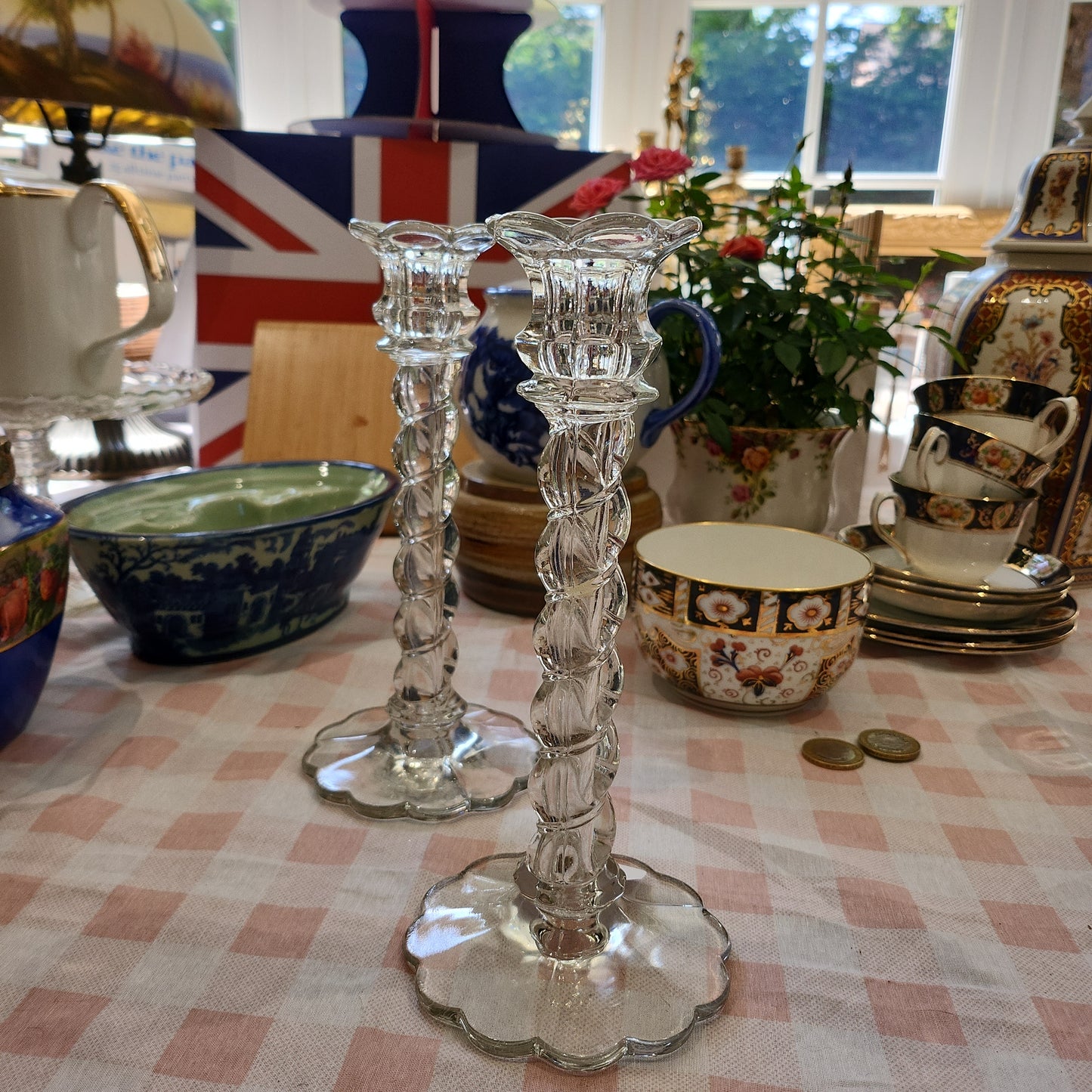 A Pair of Vintage press glass candle holder
