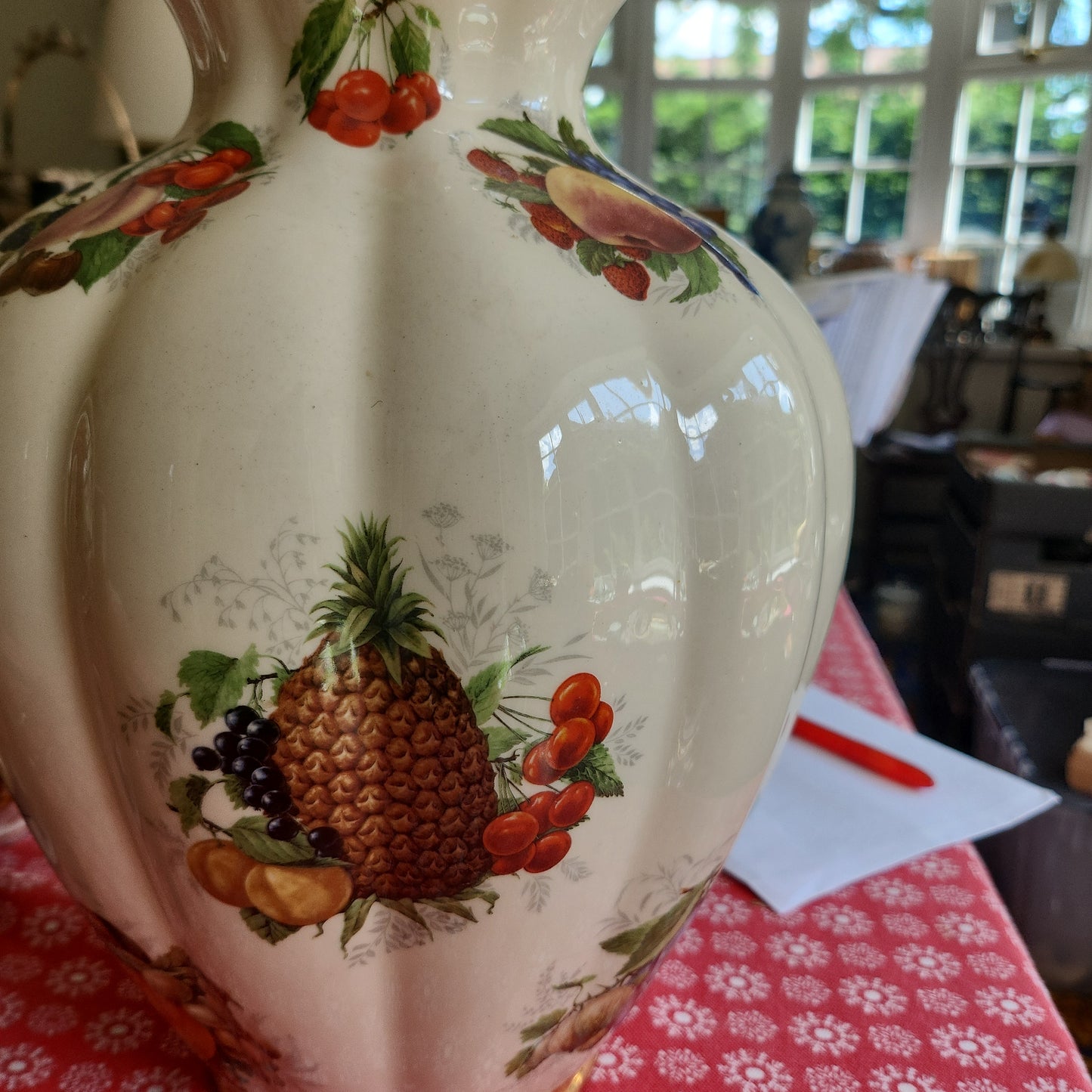 Vintage big vase with fruit design