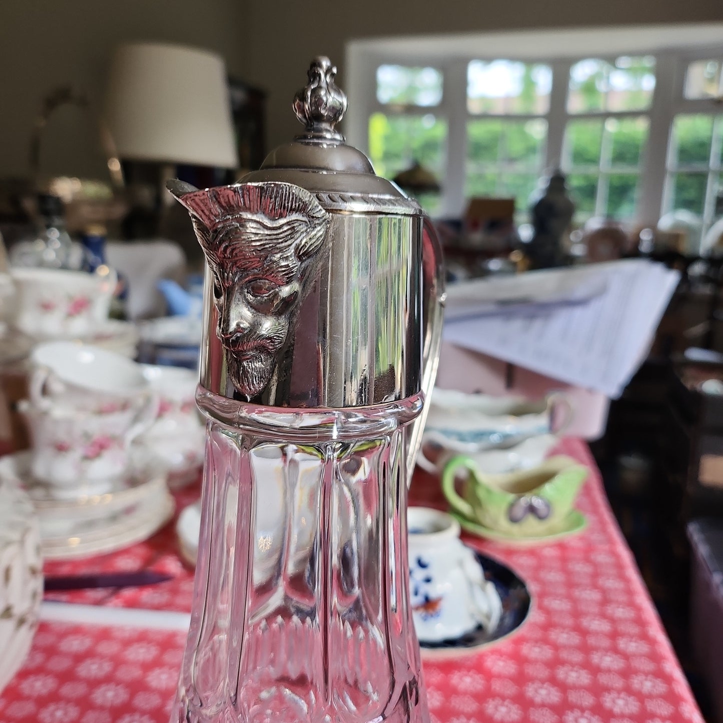 Vintage pressed glass decanter with handle
