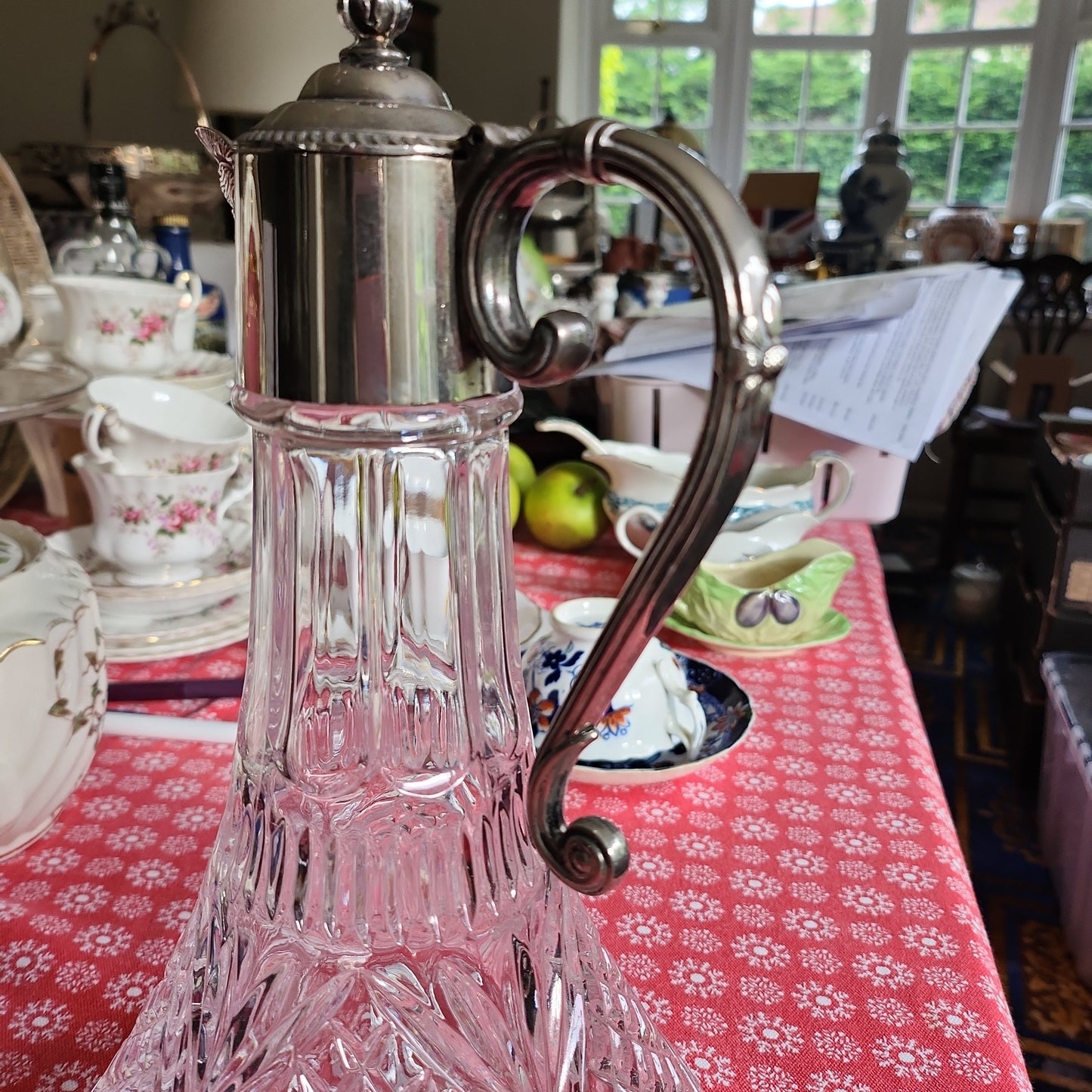 Vintage pressed glass decanter with handle