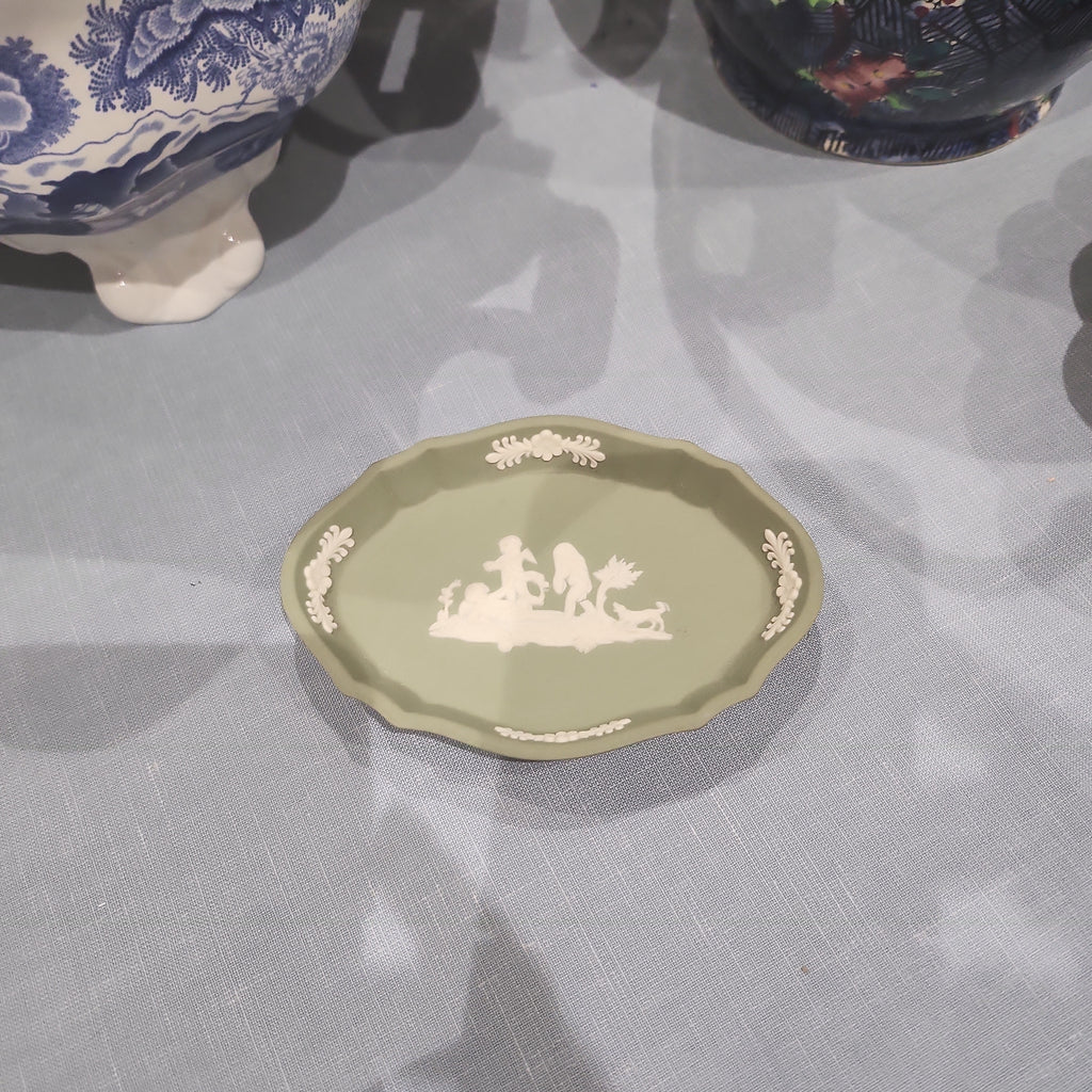 Wedgwood jasperware sage green oval shaped tinket dish