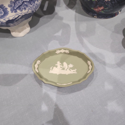 Wedgwood jasperware sage green oval shaped tinket dish