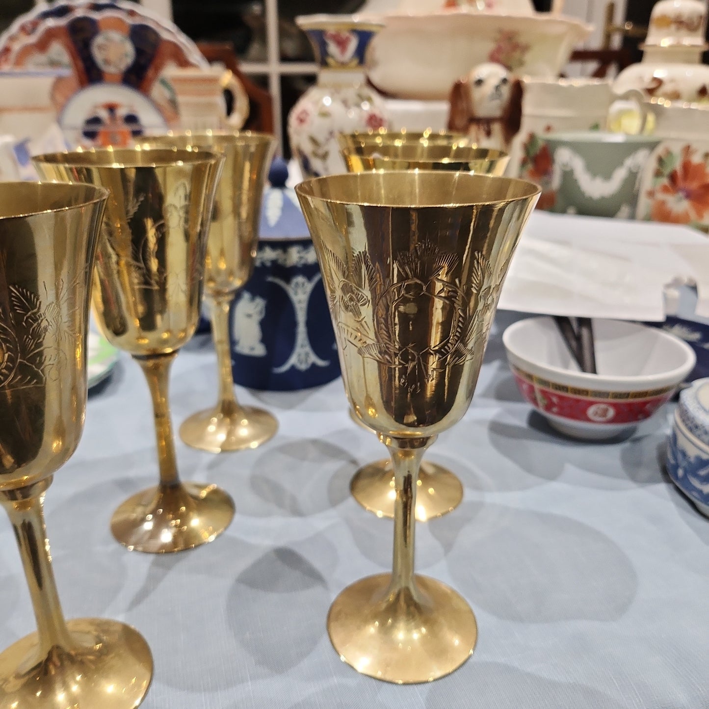 6 x antique brass goblet