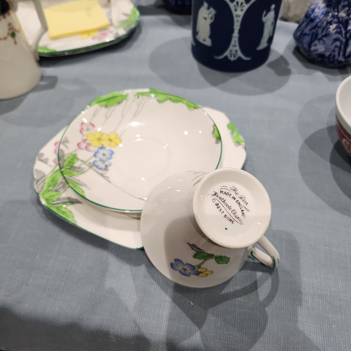 Rare Lea Heathcote handpainted tea set with square cake plate