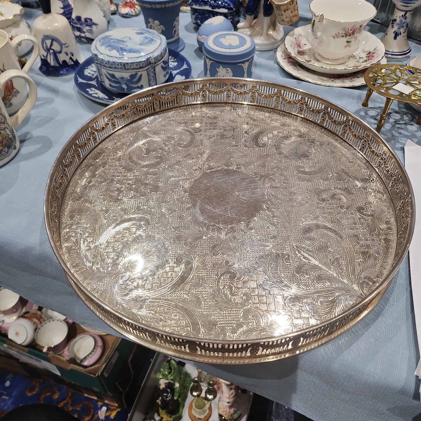 Vintage Sheffield silver plated serving round tray