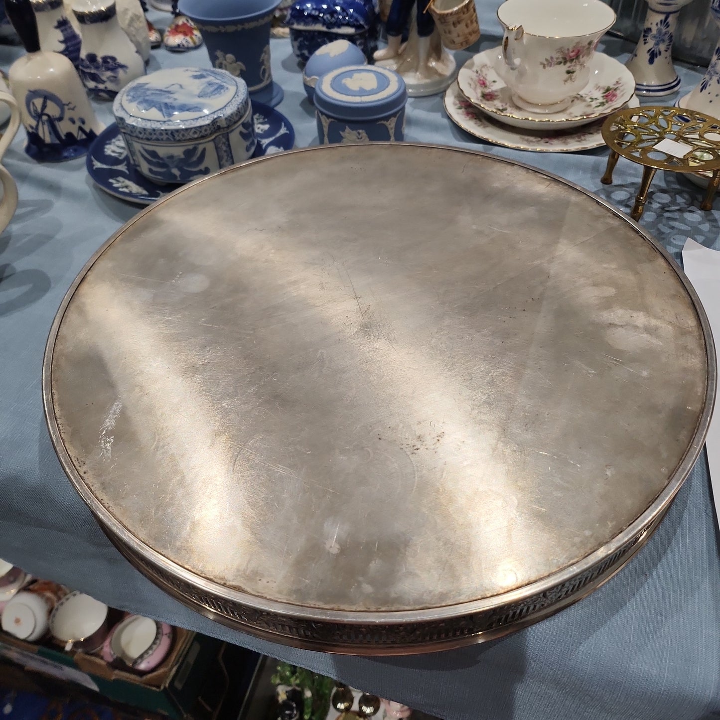 Vintage Sheffield silver plated serving round tray