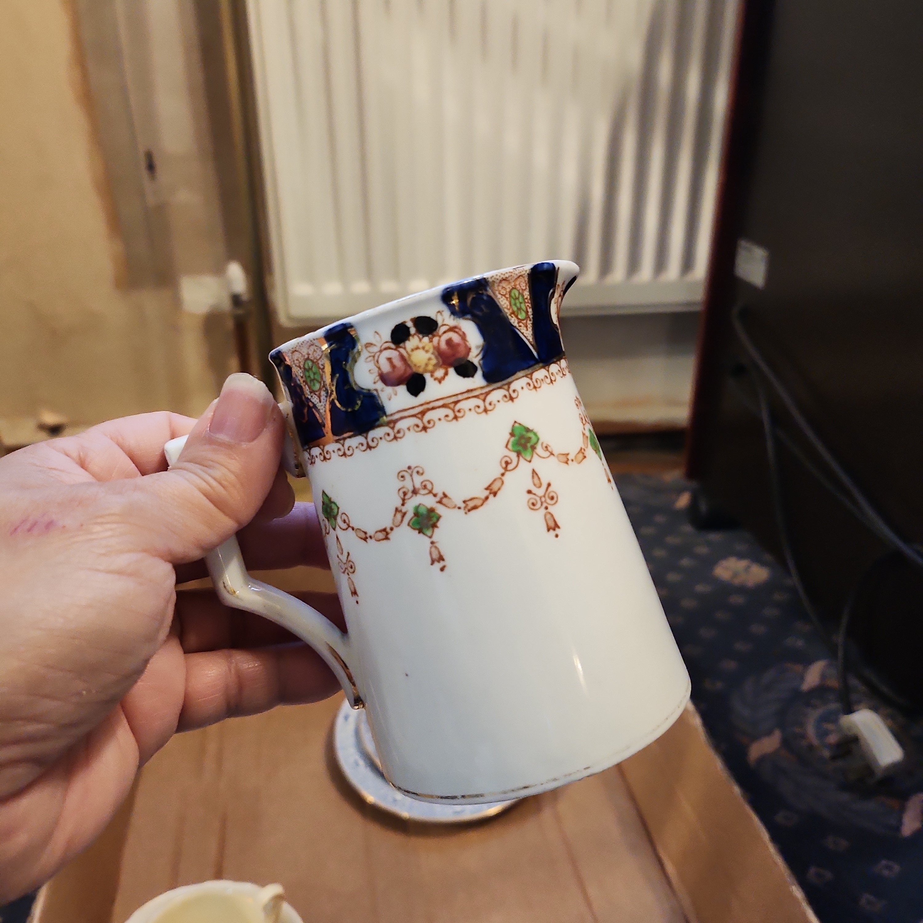 Antique imari blue cobalt milk jug