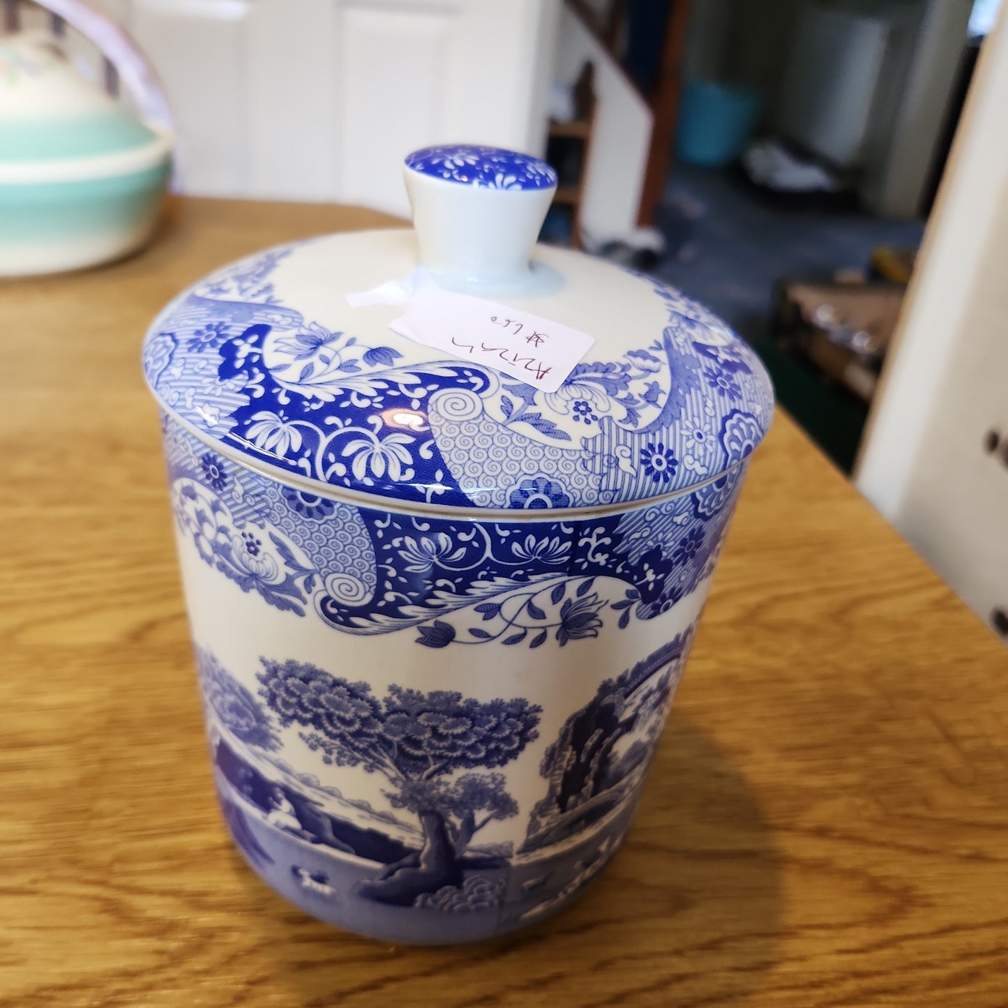 Spode blue Italian canister wuth air tight lid