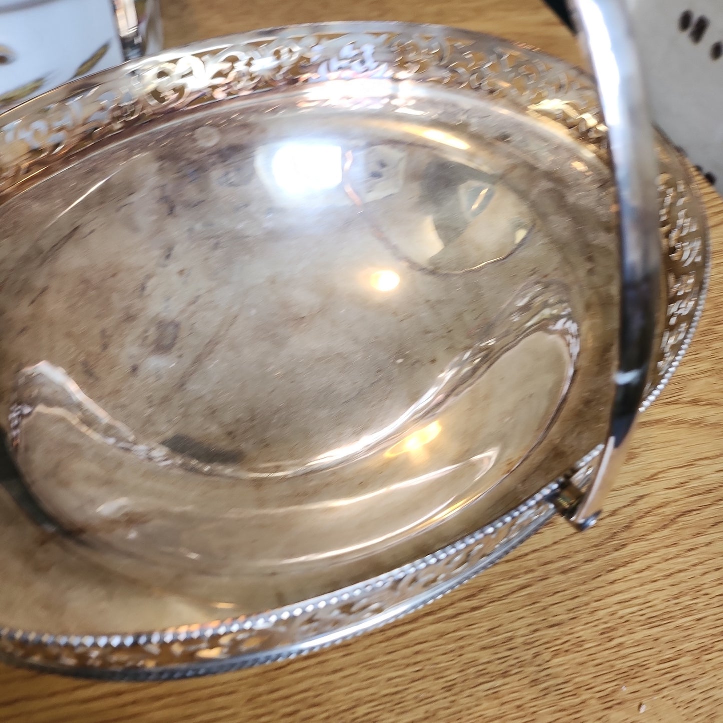 Silver plated antique bread tray with handle