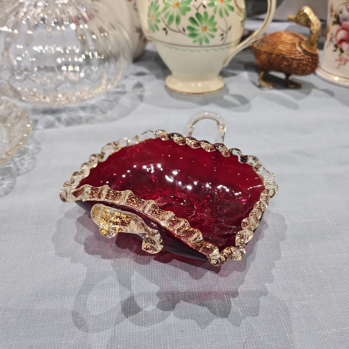 MURANO GLASS CORNUCOPIA DISH  IN DEEP PURPLE, LATER 20TH CENTURY