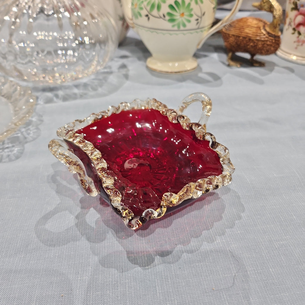 MURANO GLASS CORNUCOPIA DISH  IN DEEP PURPLE, LATER 20TH CENTURY