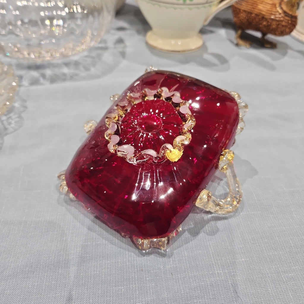 MURANO GLASS CORNUCOPIA DISH  IN DEEP PURPLE, LATER 20TH CENTURY