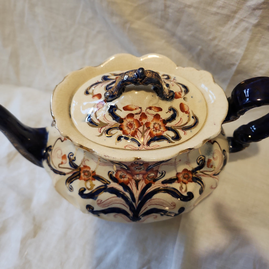 Victorian Tea pot by Samuel Johnson of Burslem imari style handpainted tea pot with crazing
