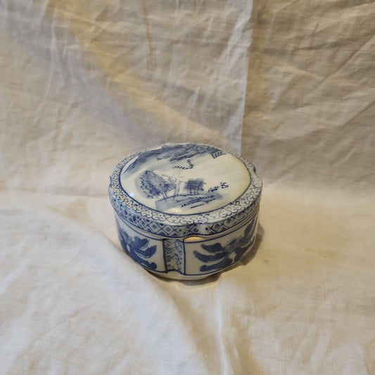 Rare blue and white hand painted canister with lid