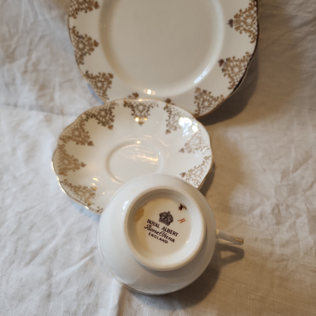 Royal Albert white and Gold tea set trio