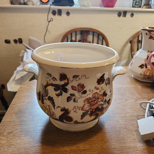 Antique Mason Handpainted brown velvet big plant pot