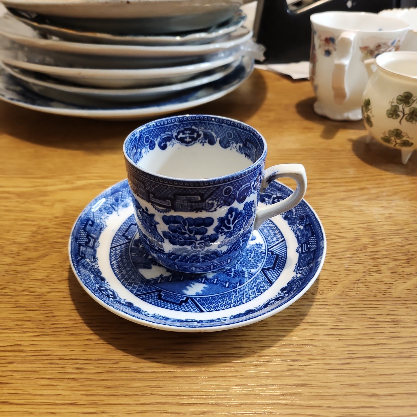 Rare Allerton blue and white willow tea set duo