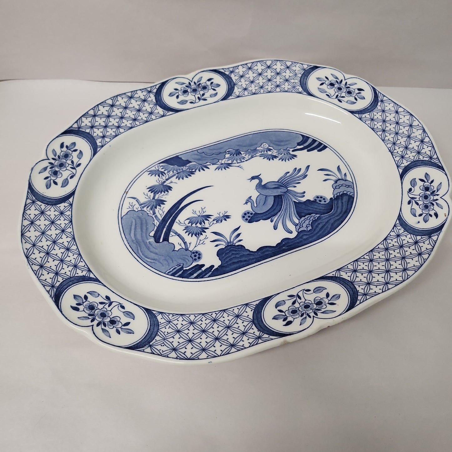 Rare Furnival old Chelsea blue and white platter 35 x 27 cm
