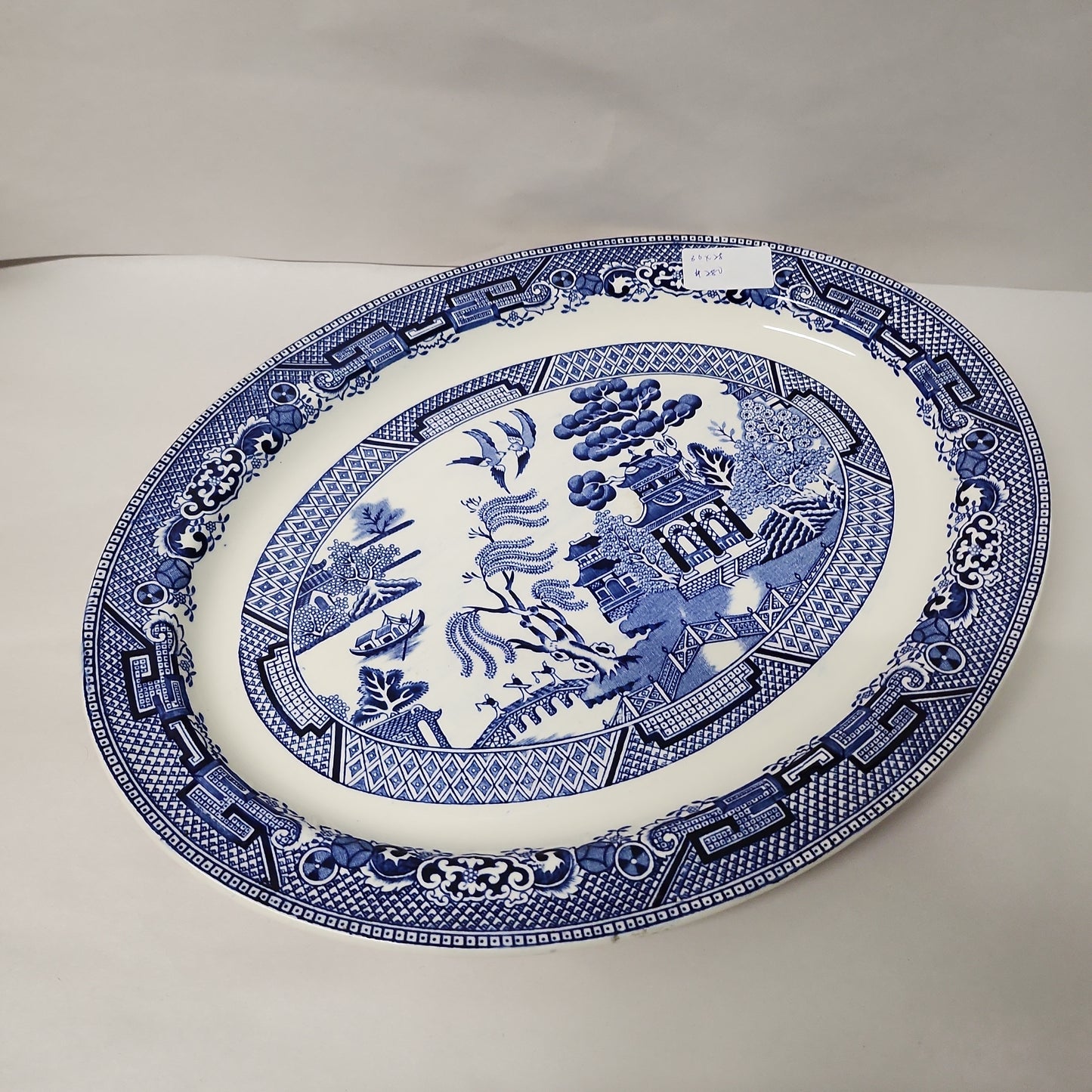 Antique wood and son blue and white willow big platter 36 x 26