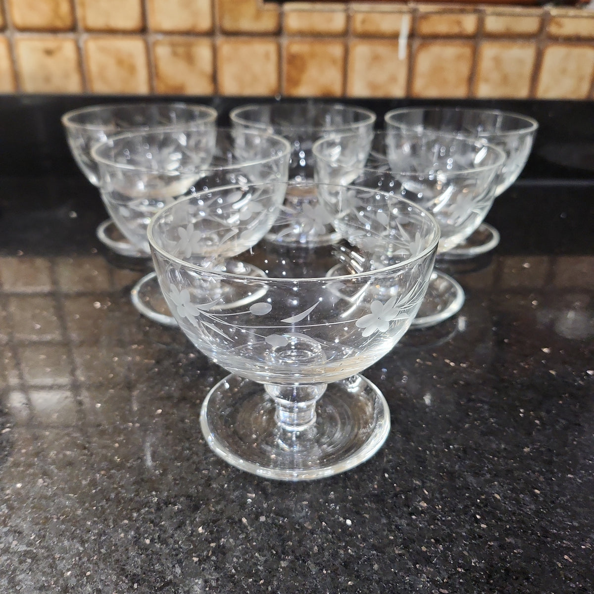 Vintage desert glass with etching