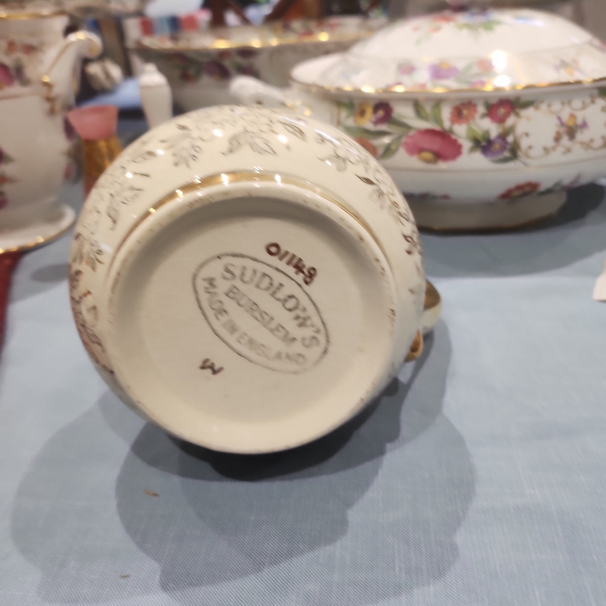 Early century Sudlow Burslem jug with lid - crazing under glazed