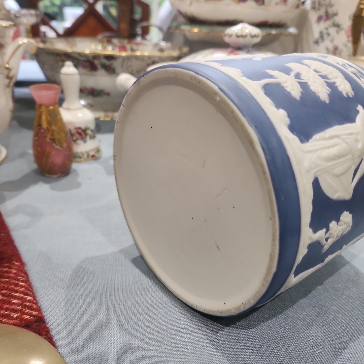 Adam Ware blue and white biscuits barrel