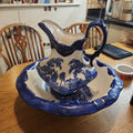 Victorian rare Staffordshire blue and white jug and Bowl
