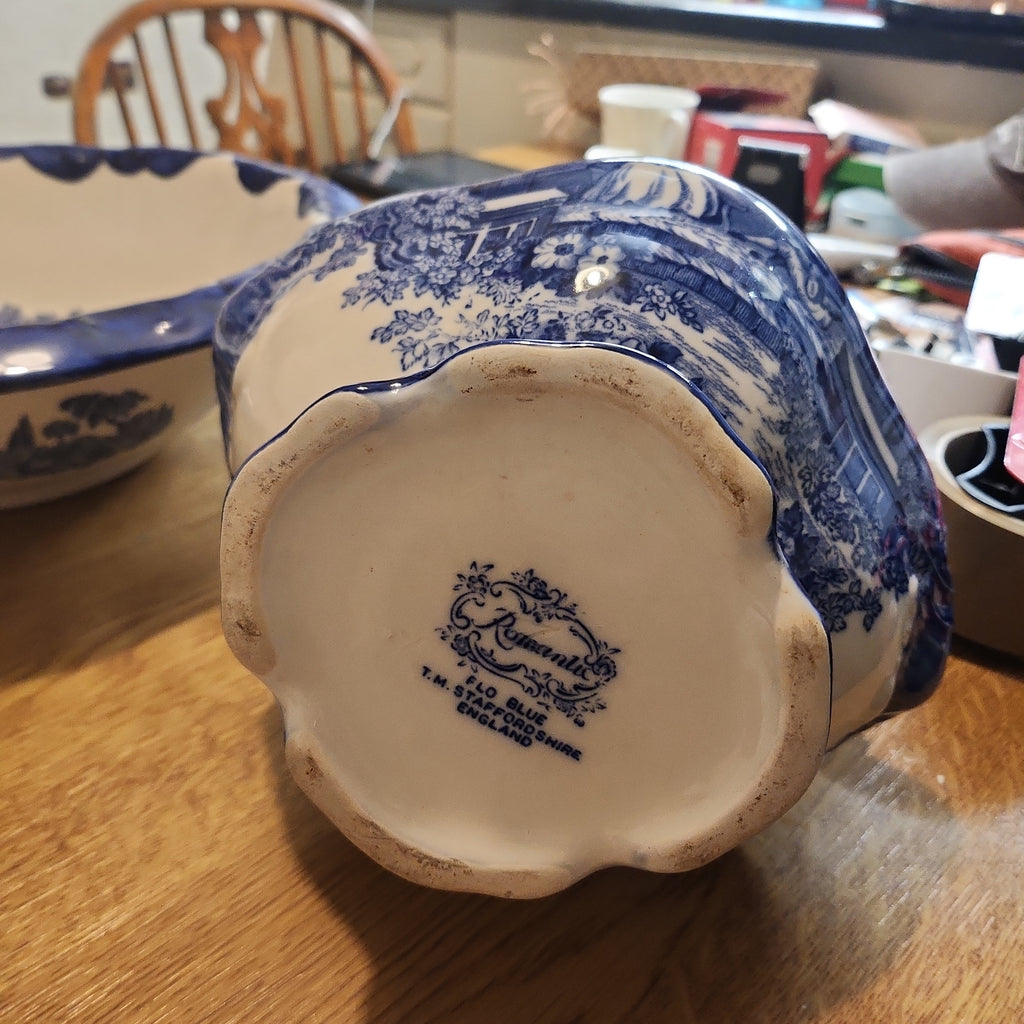 Victorian rare Staffordshire blue and white jug and Bowl
