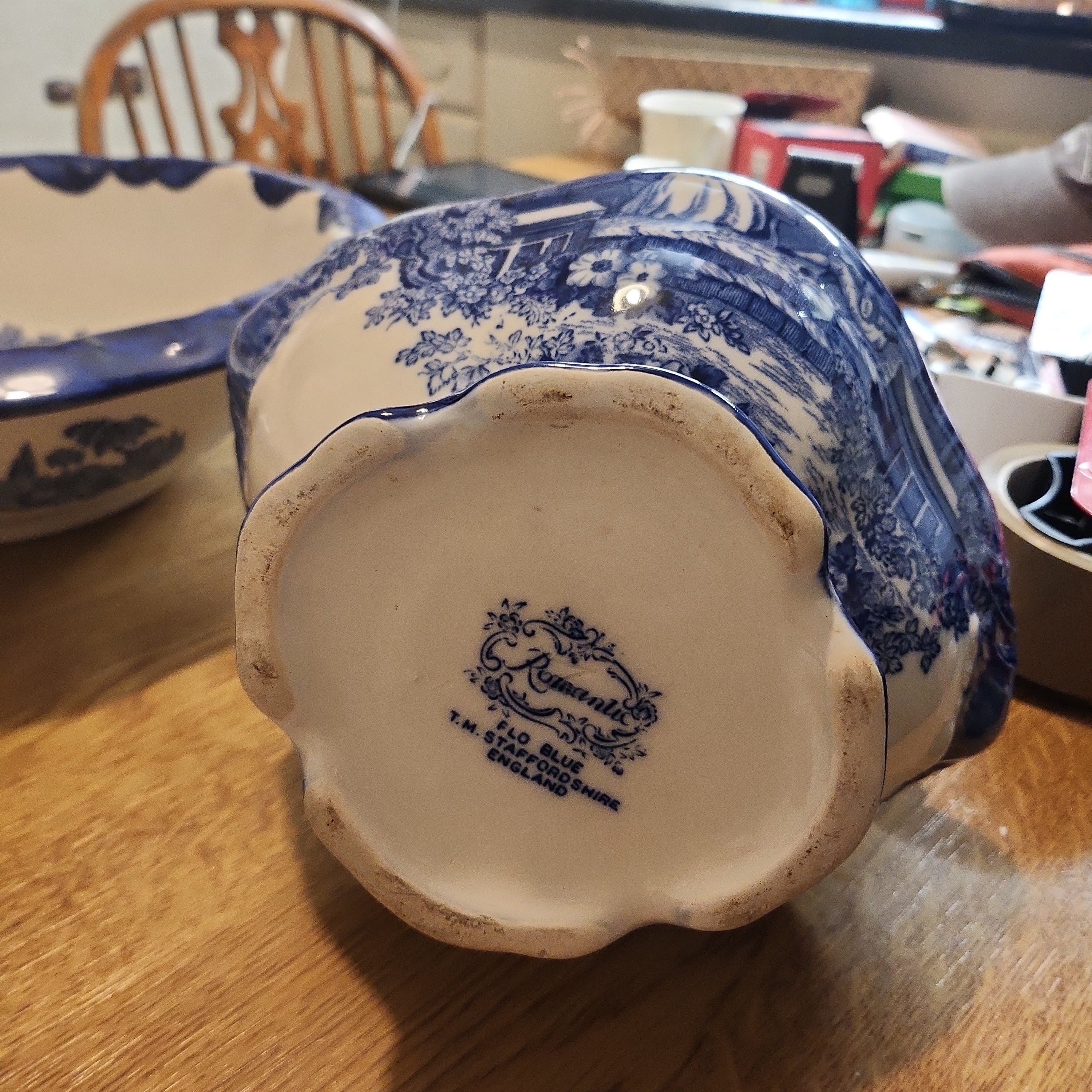 Victorian rare Staffordshire blue and white jug and Bowl