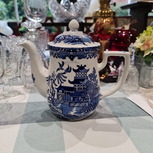 Antique Burleigh blue and white willow big teapot