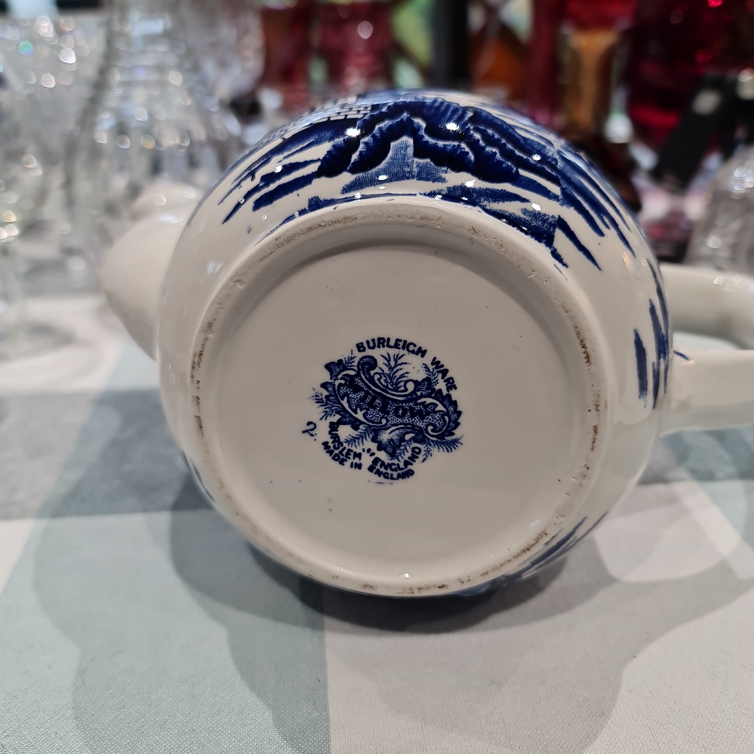 Antique Burleigh blue and white willow big teapot