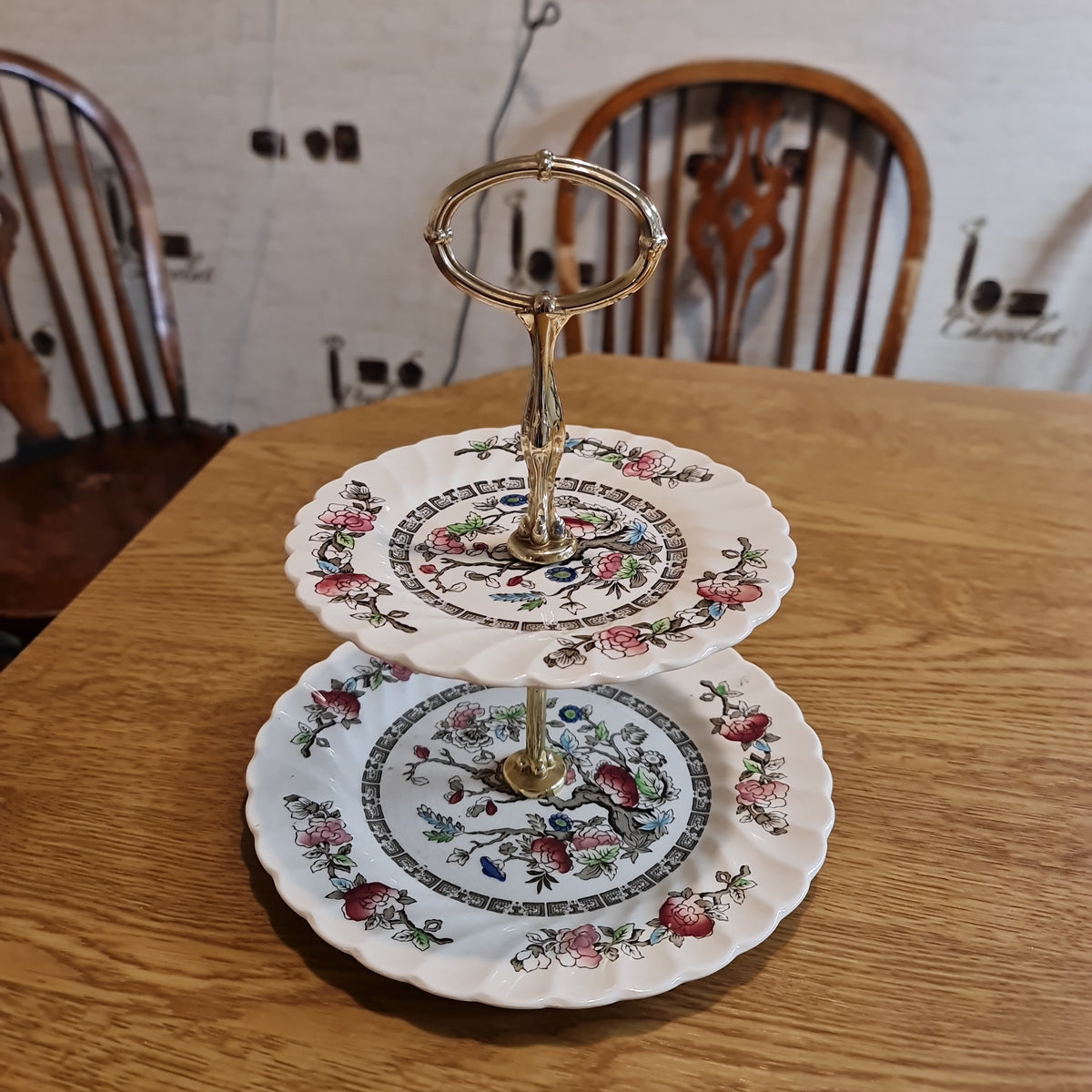 Myott Staffordshire hand engraving 2 tier cake stand